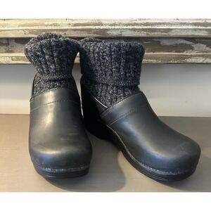 Dansko Women's Shoes Clogs Chloe Black Leather Knit Cuff‎ Size 40